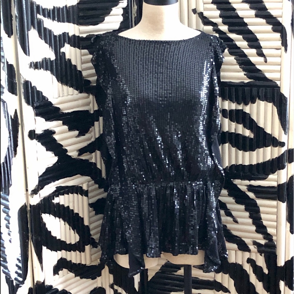Anthropologie Free People Black Sequin Top Size XS